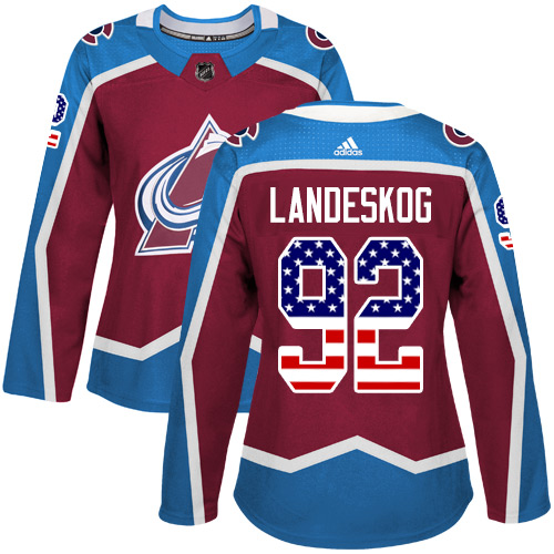 Adidas Avalanche #92 Gabriel Landeskog Burgundy Home Authentic USA Flag Women's Stitched NHL Jersey - Click Image to Close